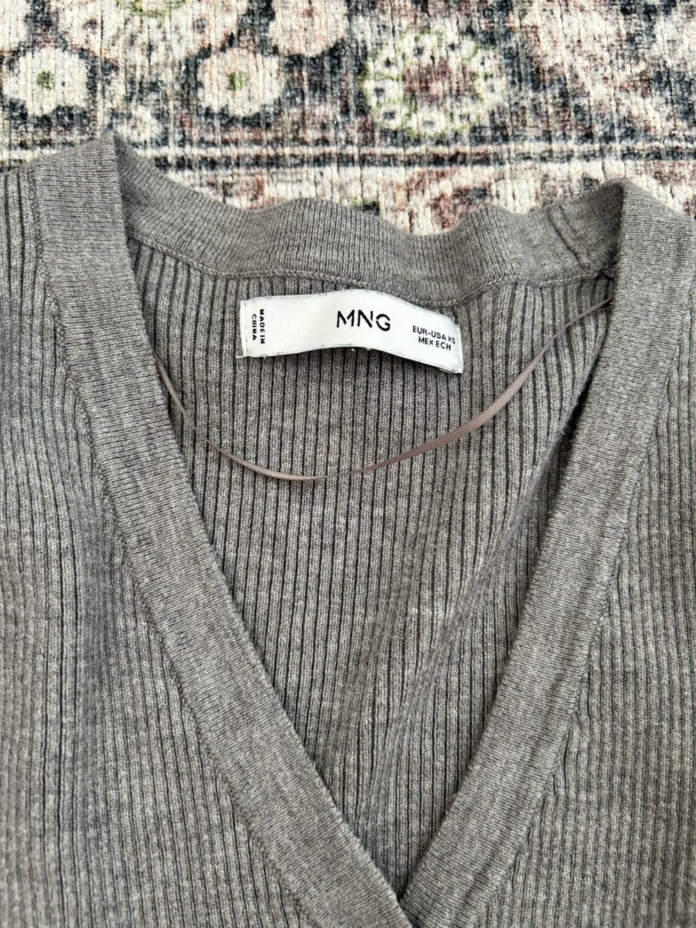 Mango Ribbed V-Neck Button-Front Sweater - Gray - Picture 4 of 4